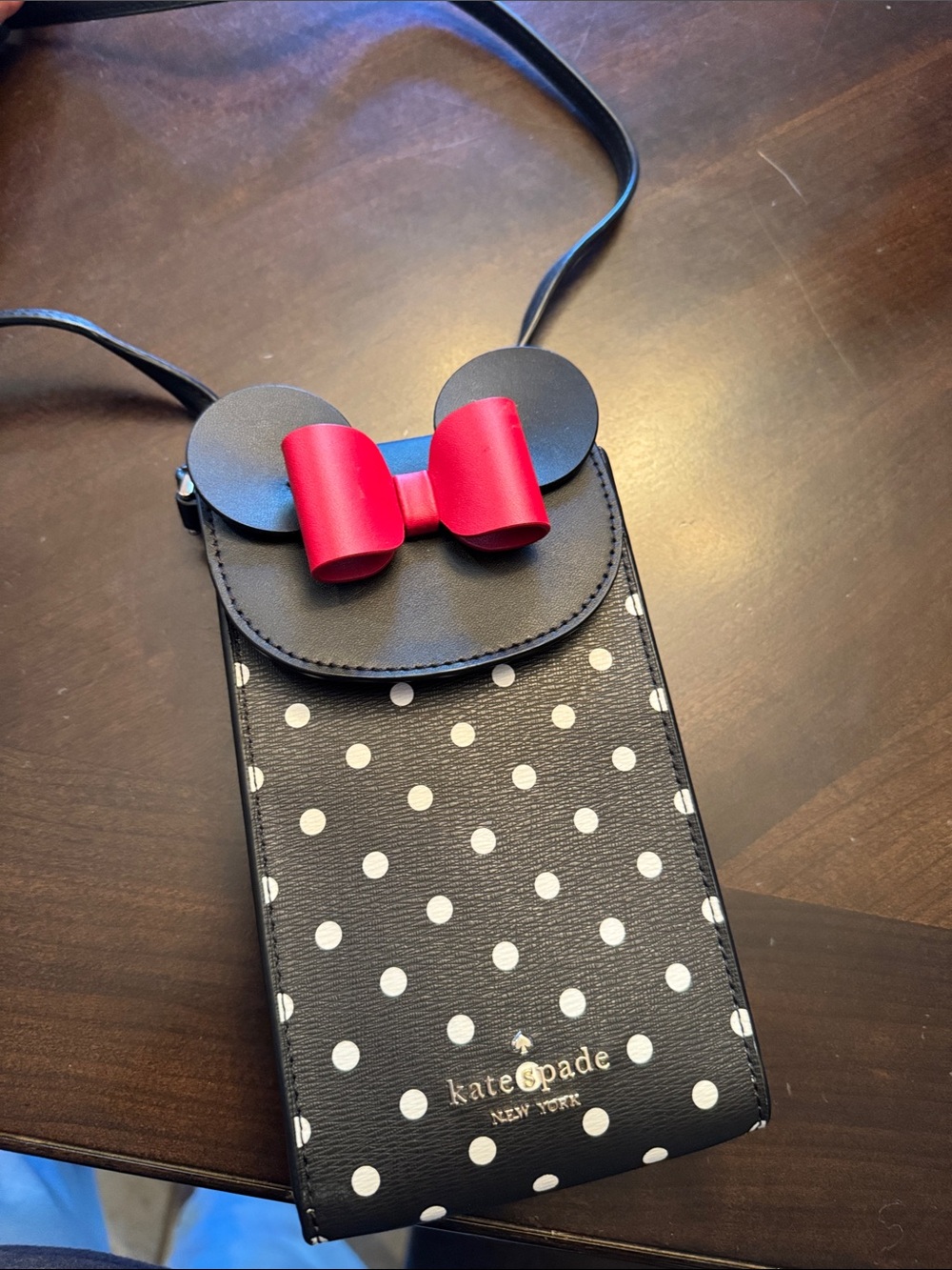 kate spade Black & White Polka Dot Mini Mouse Crossbody with Red Bow